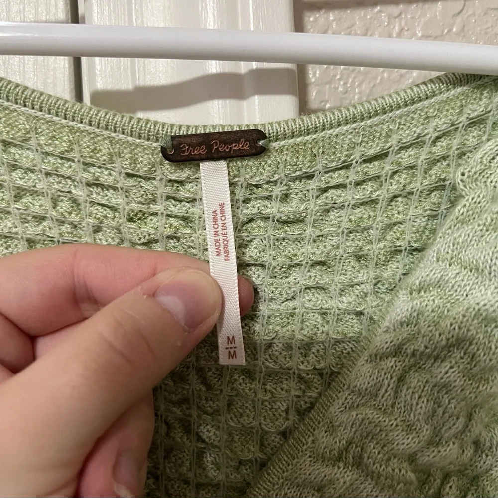 Free People Smocked Light Green Long Sleeve Peplum Size M